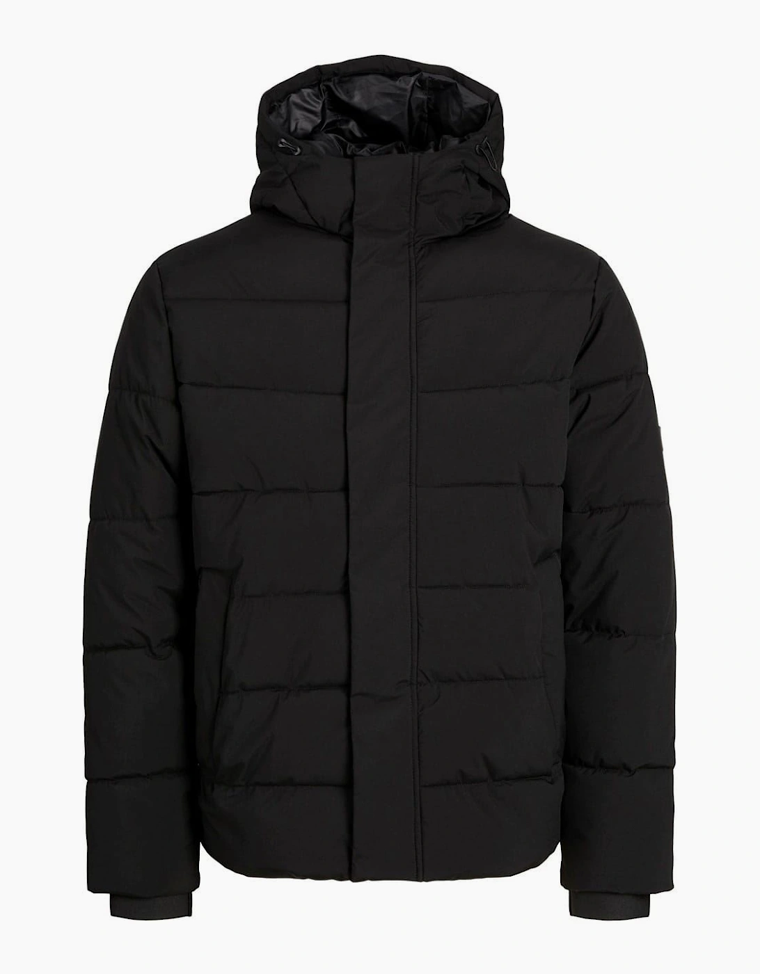 Solid Patterned Hooded Ribbed Cuff Puffer Jacket, 2 of 1