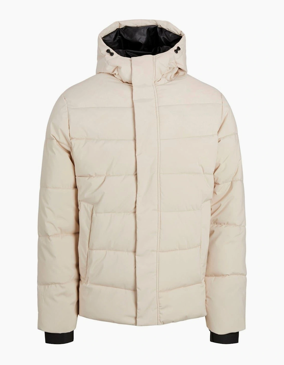 Solid Patterned Hooded Ribbed Cuff Puffer Jacket, 2 of 1
