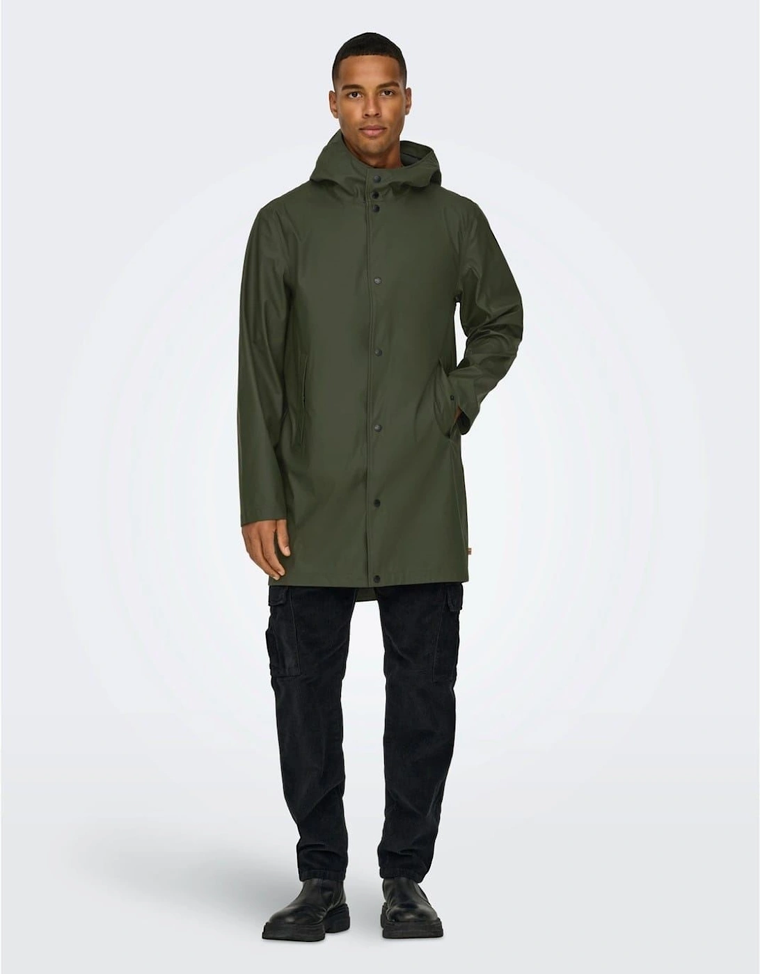 Solid Patterned Hooded Snap Button Rain Coat, 2 of 1