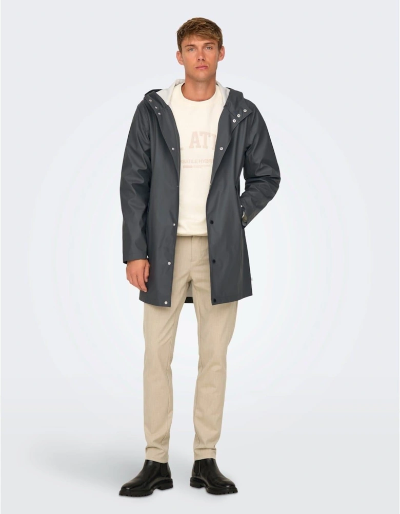 Solid Patterned Hooded Snap Button Rain Coat