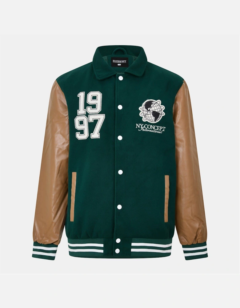 Varsity Snap Button Ribbed Cuff Jacket with Side Pocket