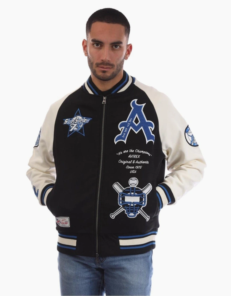 Spring Embroidered Ribbed Cuff Bomber Jacket