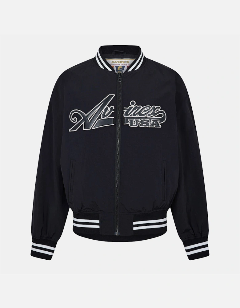 Nylon Bomber Jacket with Zipped Pocket and Ribbed Cuff