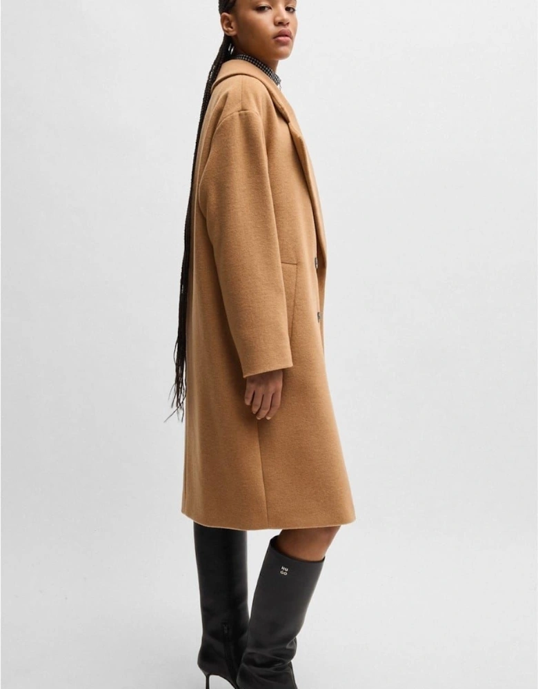 Majule Solid Patterned Lapel Collared Over Coat