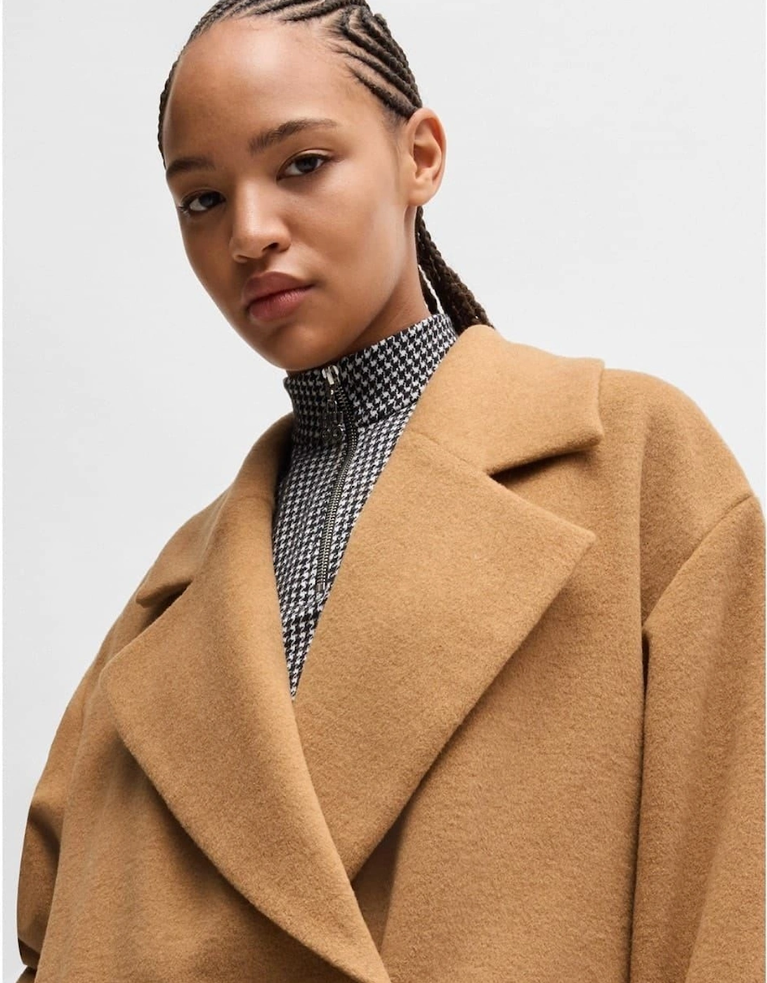 Majule Solid Patterned Lapel Collared Over Coat