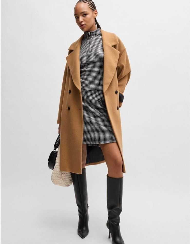Majule Solid Patterned Lapel Collared Over Coat