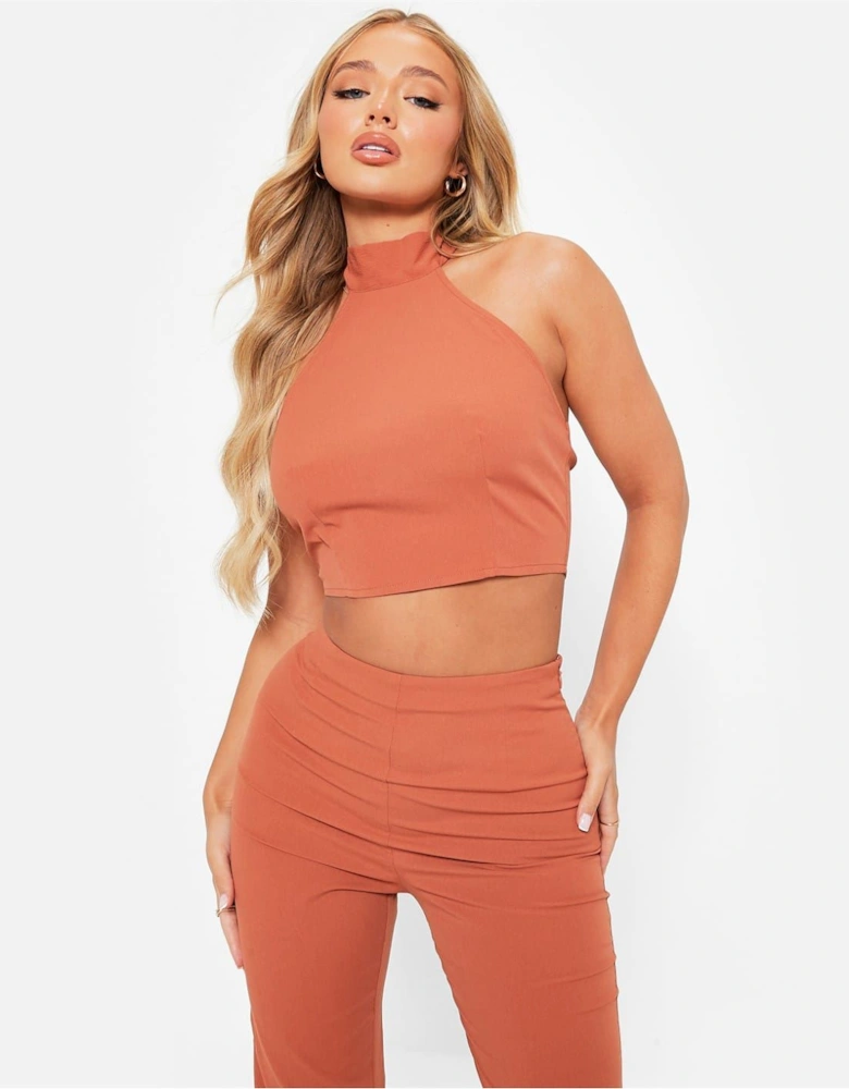 Textured Halterneck Crop Top Co Ord