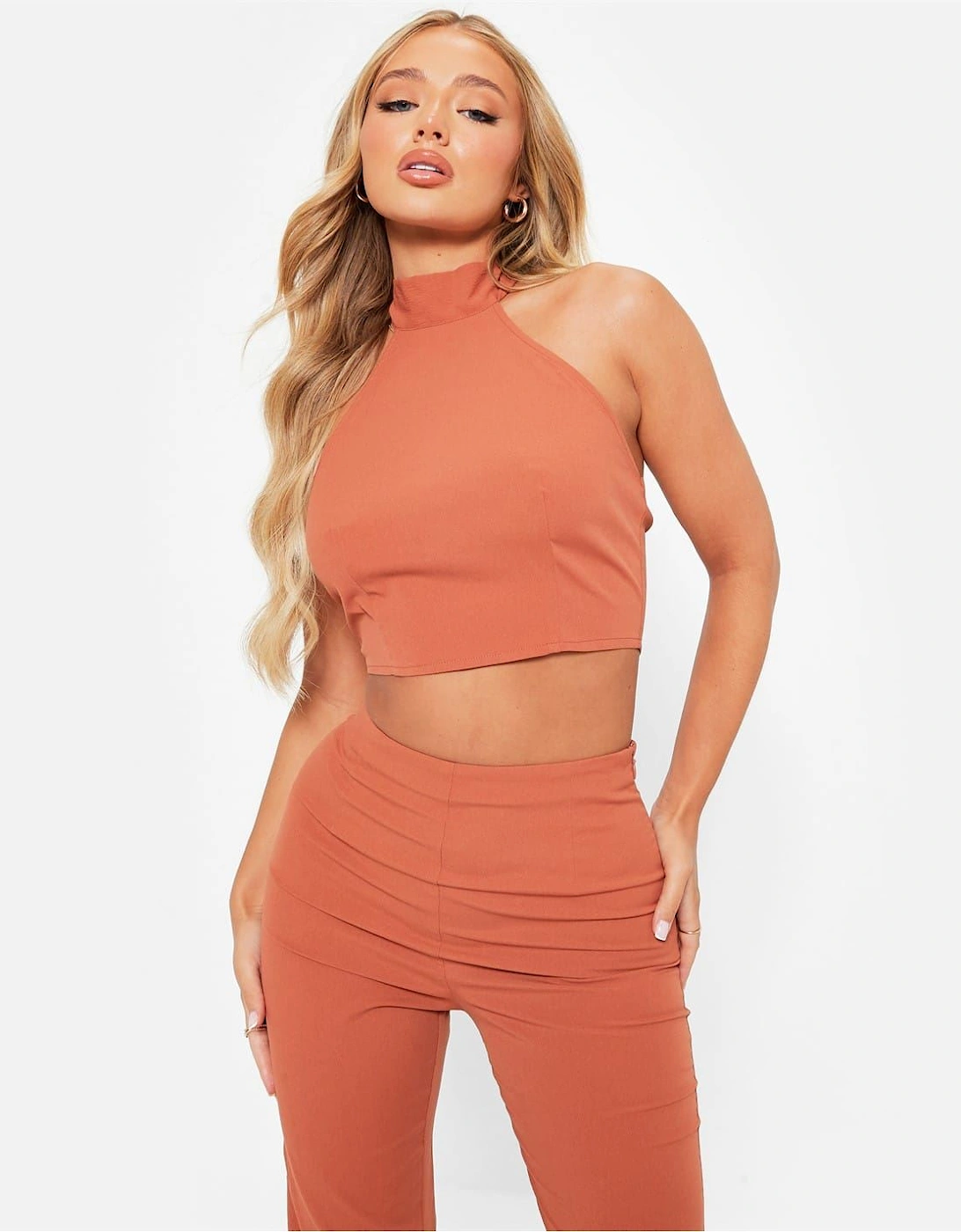 Textured Halterneck Crop Top Co Ord