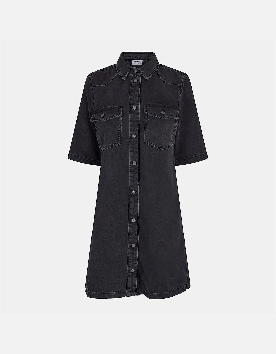Short Sleeve Mini Denim Shirt Dress, 3 of 2