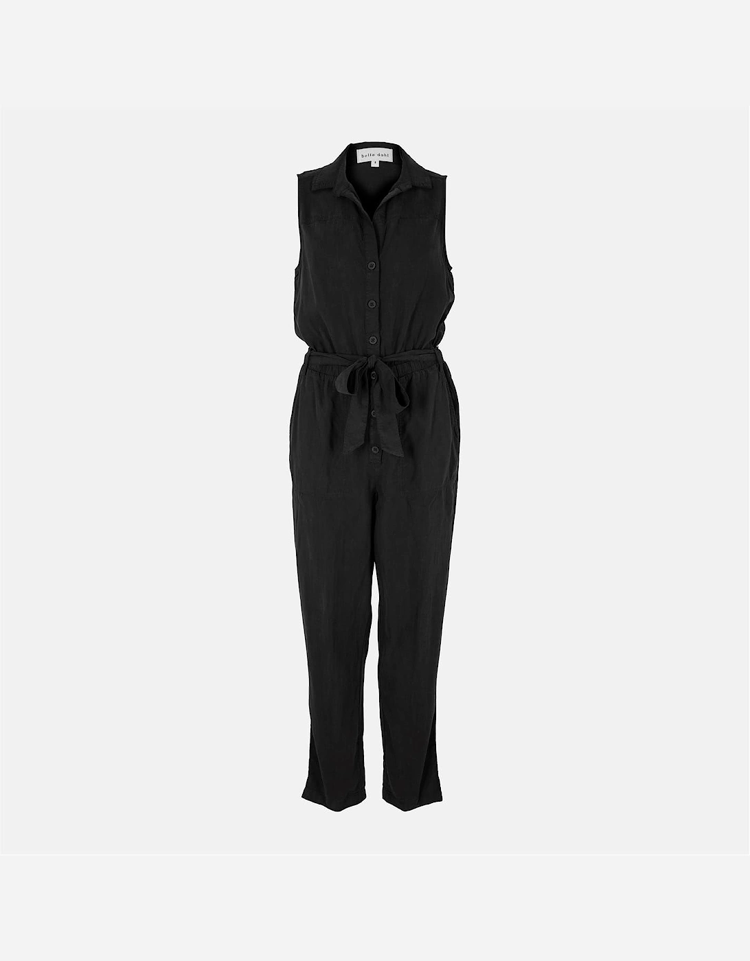 Collared Neck Solid Patterned Belted Jumpsuit