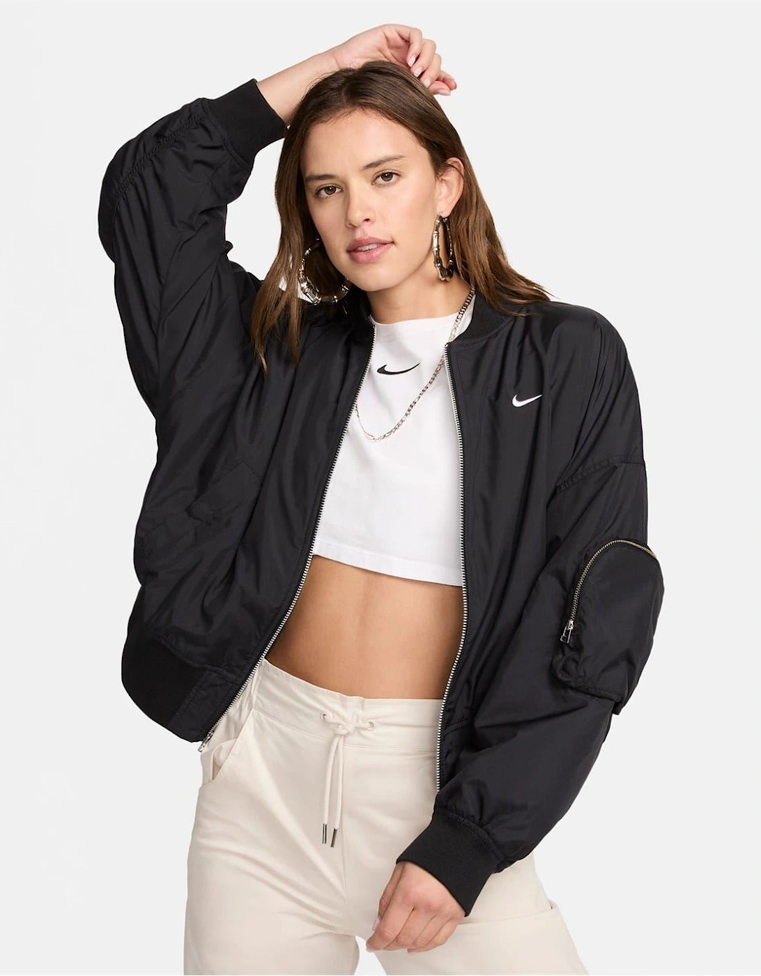 Ribbed Cuff Relaxed Fit Bomber Jacket with Hand Pockets, 7 of 6