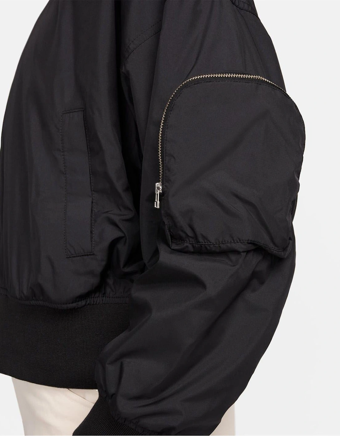 Ribbed Cuff Relaxed Fit Bomber Jacket with Hand Pockets