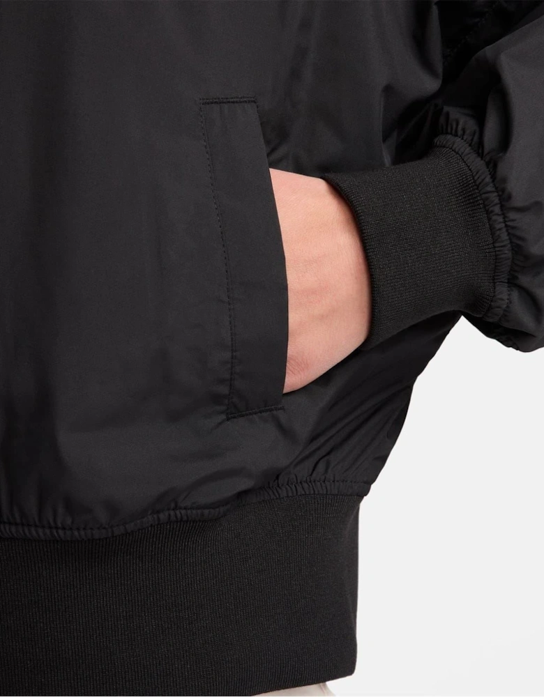 Ribbed Cuff Relaxed Fit Bomber Jacket with Hand Pockets