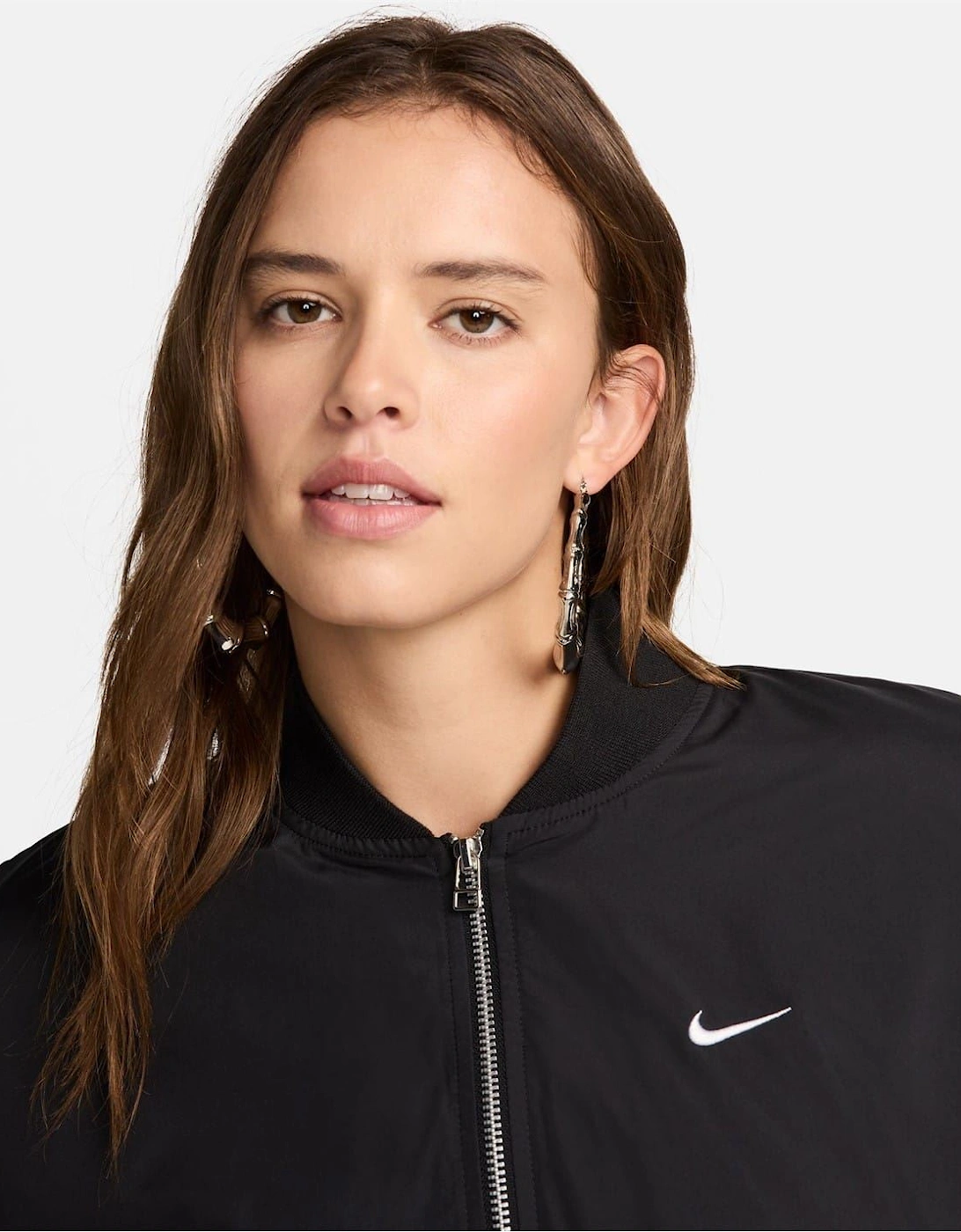 Ribbed Cuff Relaxed Fit Bomber Jacket with Hand Pockets