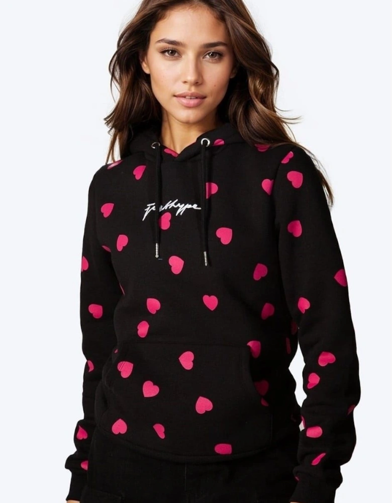 Hooded Heart Print Sweatshirt
