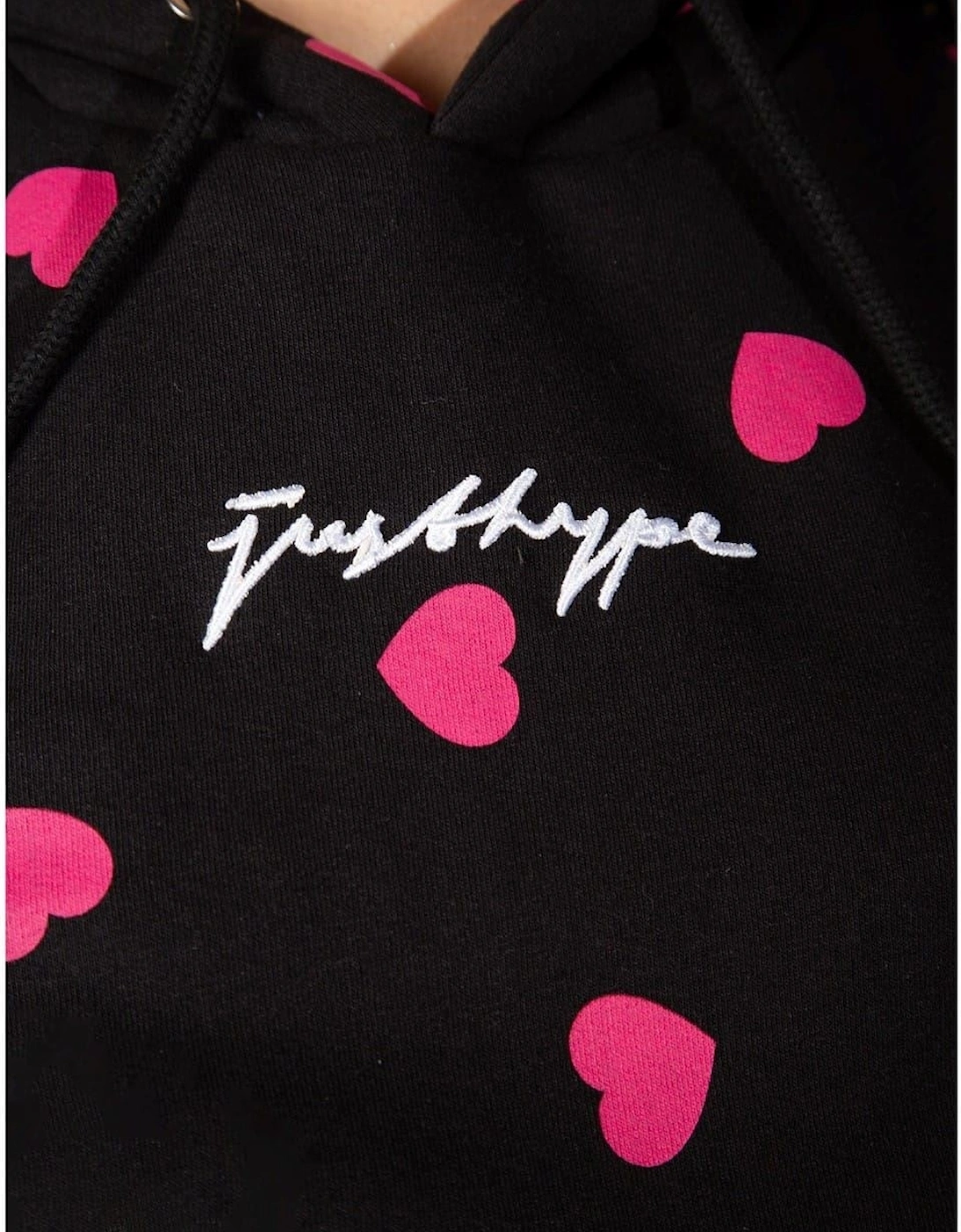 Hooded Heart Print Sweatshirt