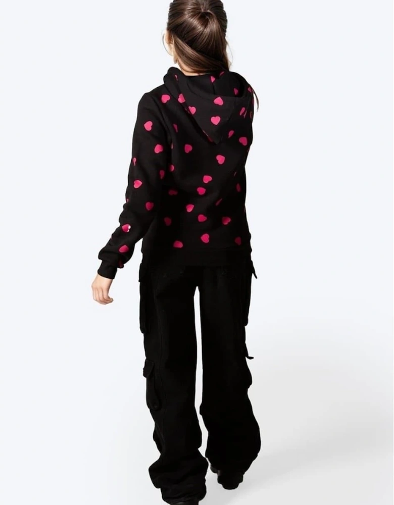 Hooded Heart Print Sweatshirt