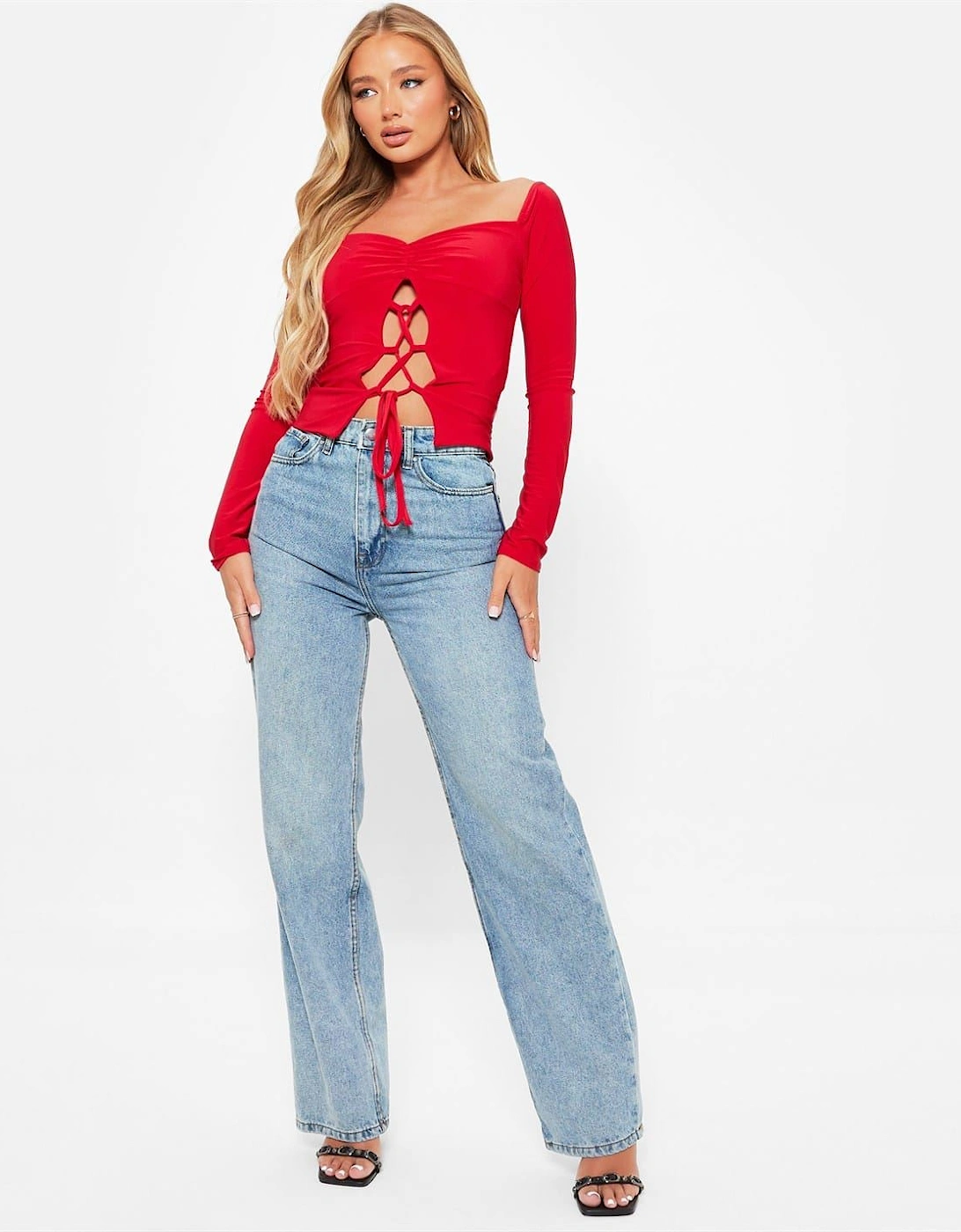 Lace Up Ruched Bust Double Layered Crop Top