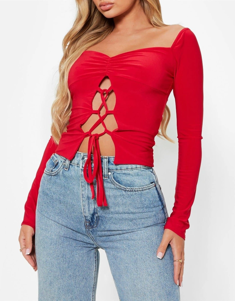 Lace Up Ruched Bust Double Layered Crop Top