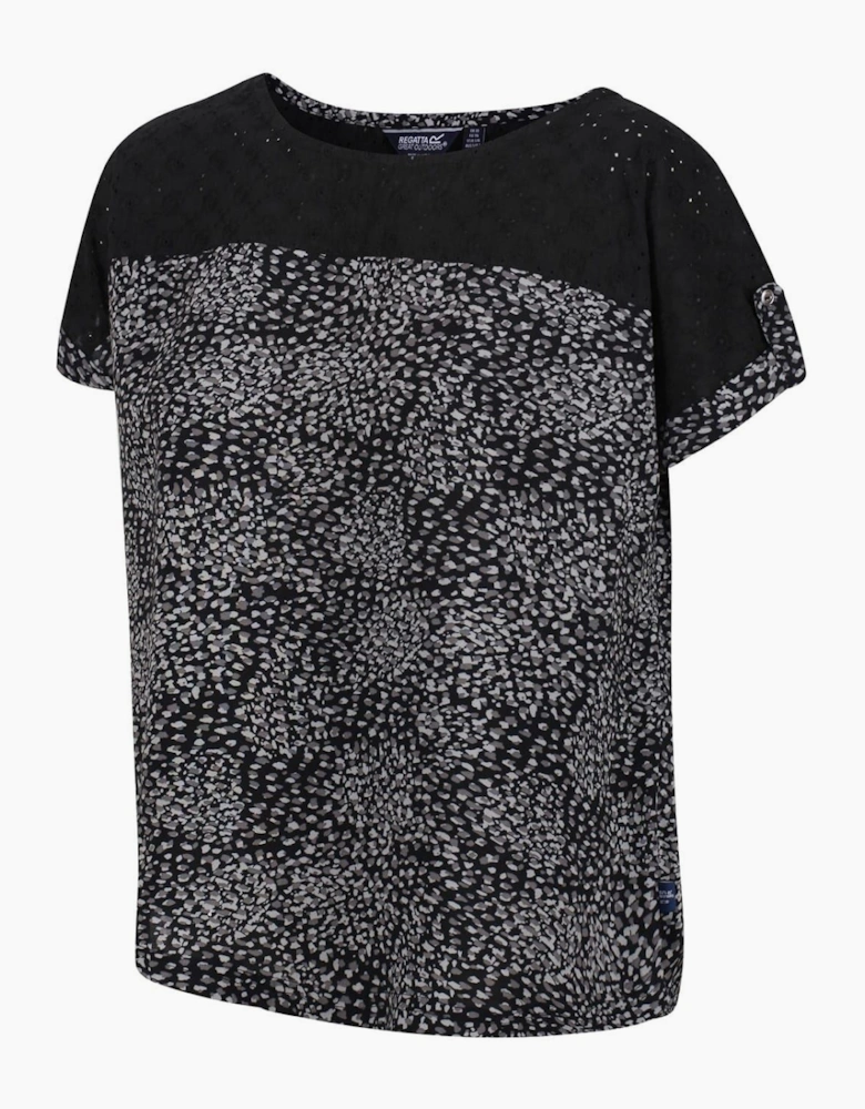 Crew Neck Rolled Cuff Short Sleeve Shell Blouse