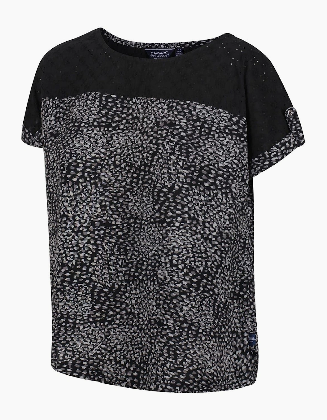 Crew Neck Rolled Cuff Short Sleeve Shell Blouse