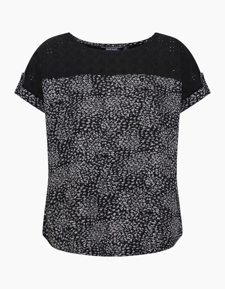 Crew Neck Rolled Cuff Short Sleeve Shell Blouse