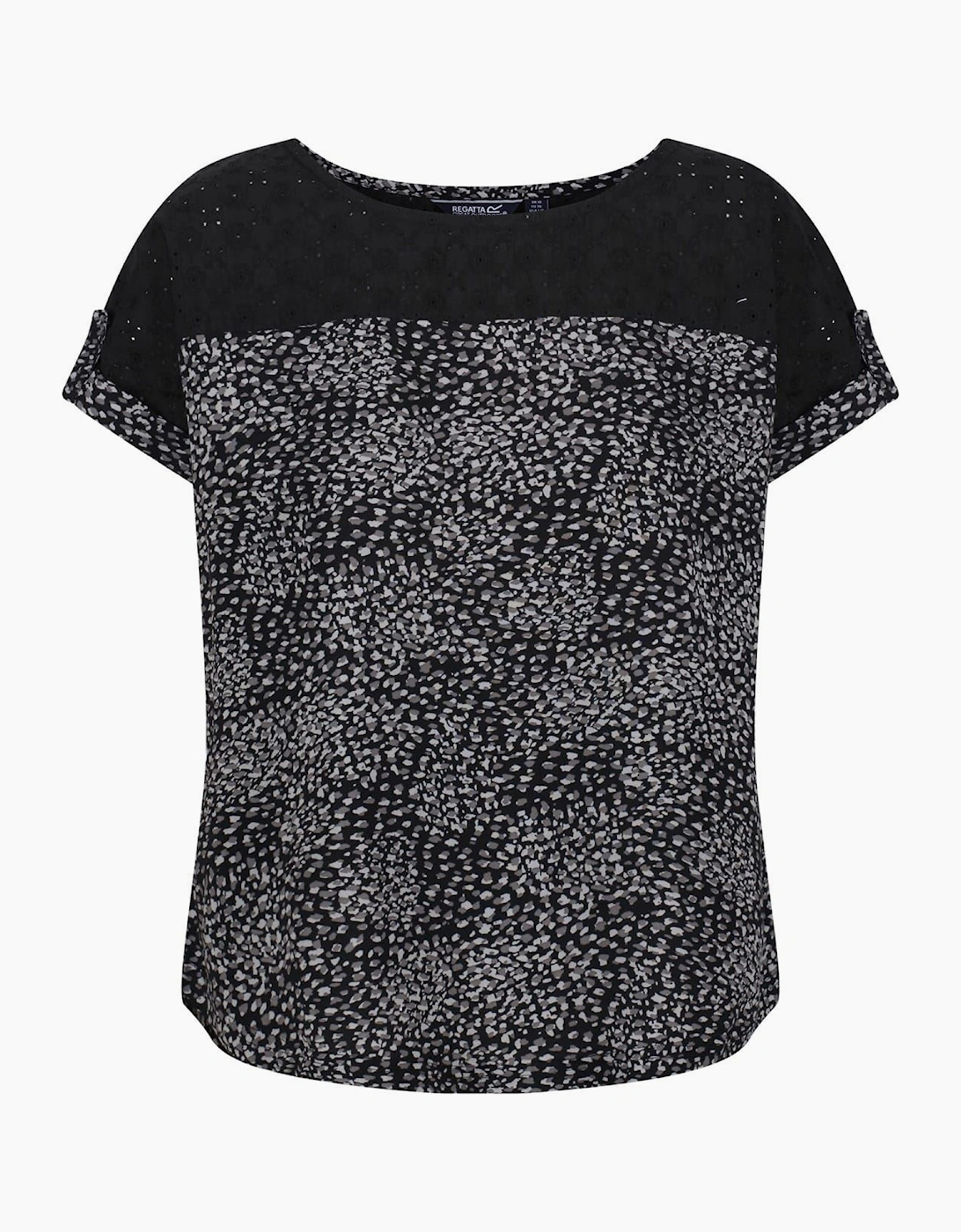 Crew Neck Rolled Cuff Short Sleeve Shell Blouse