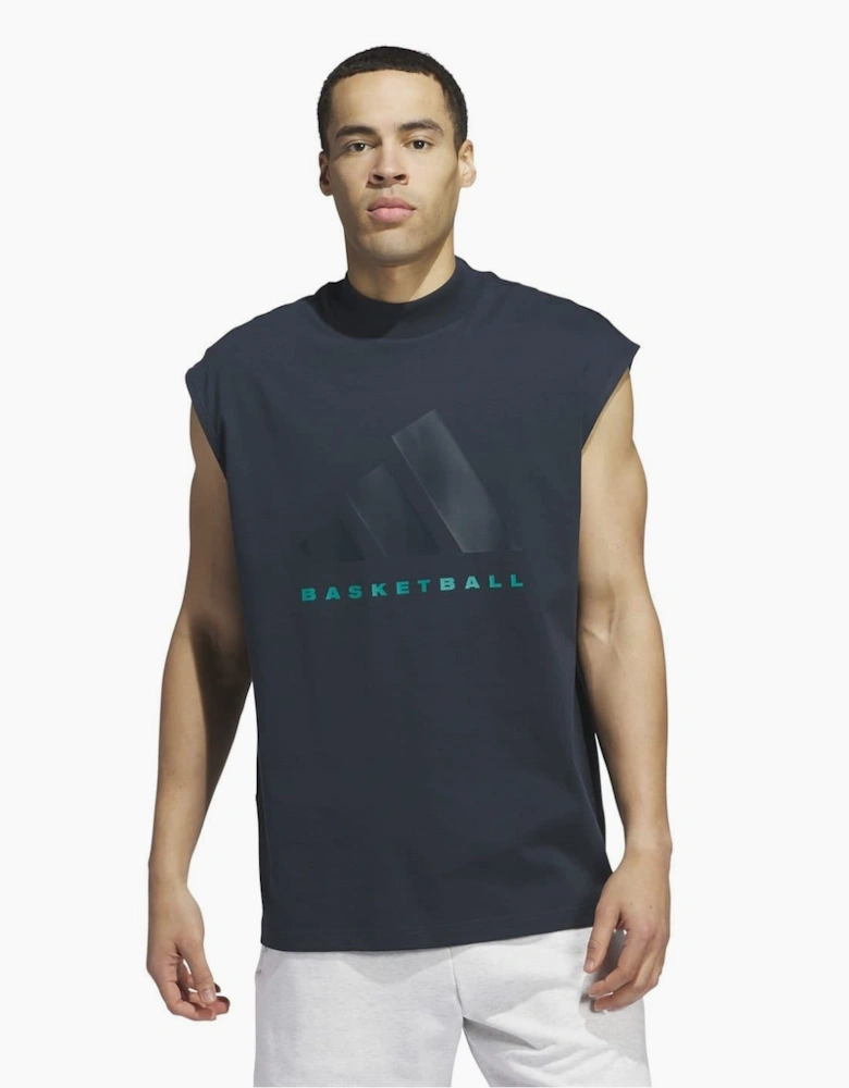 Adi Printed Logo Mock Neck Sleeveless Box Tank