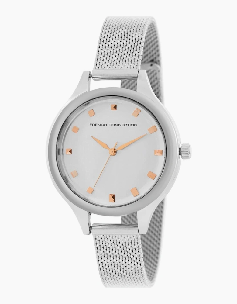 Connection Silver Case Round Shape Silver Strap Quartz Watch