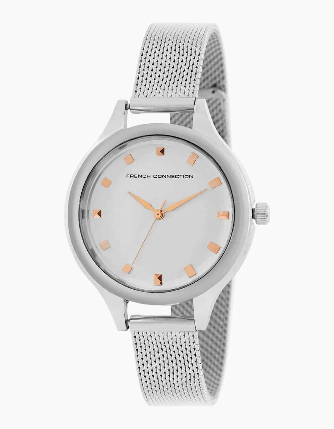 Connection Silver Case Round Shape Silver Strap Quartz Watch
