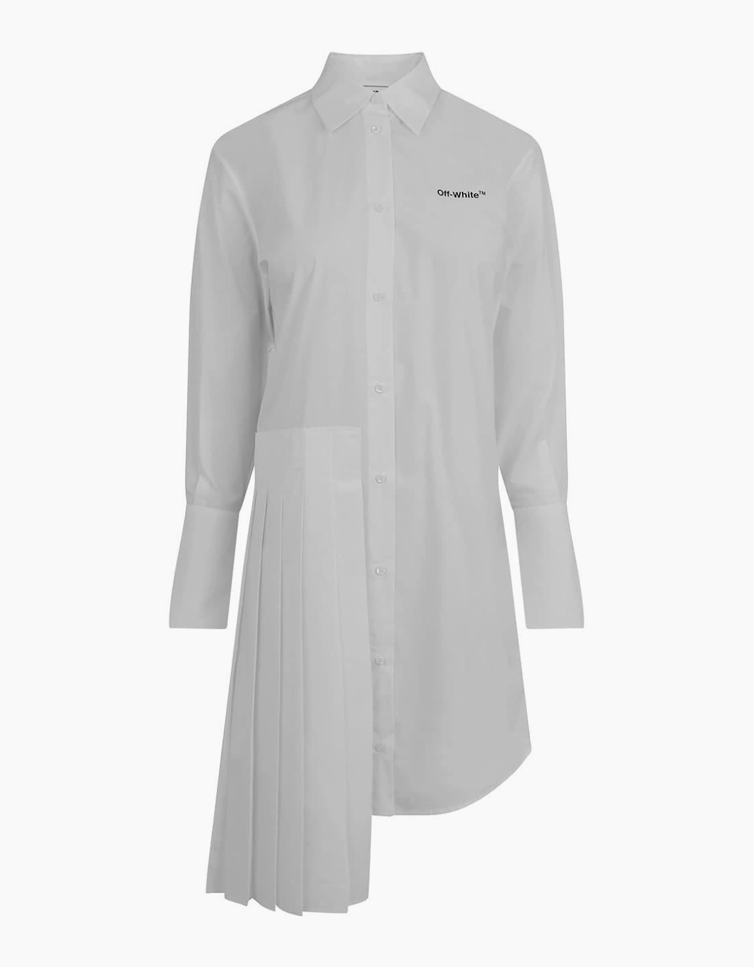 Diag Plisse Collared Knee Length Dress
