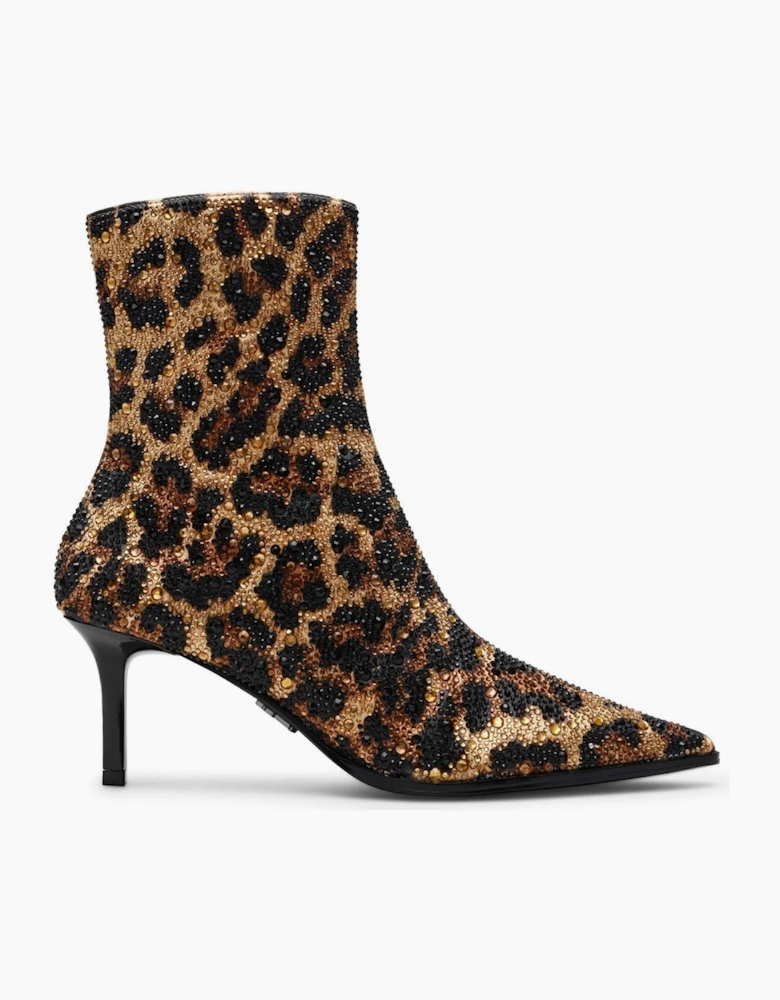 Leopard Patterned Ankle Stiletto Heel Boots