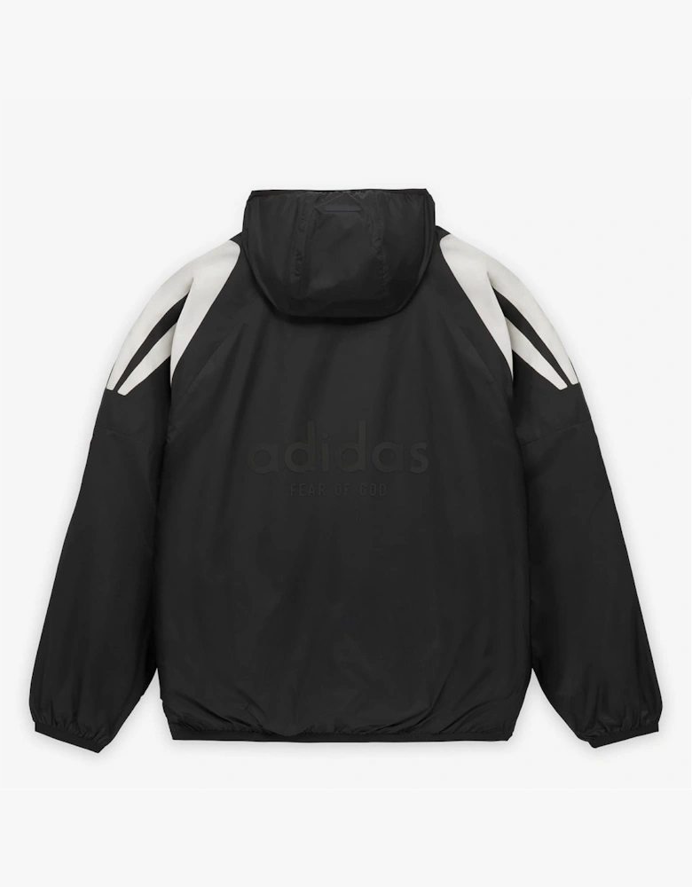 Geometric Patterned Hooded Anorak Jacket with Side Stripes