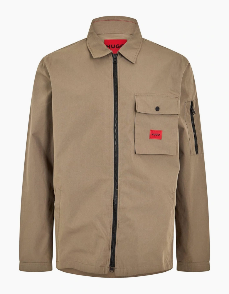 Solid Patterned Shirt Collared Overshirt with Zipped Pocket