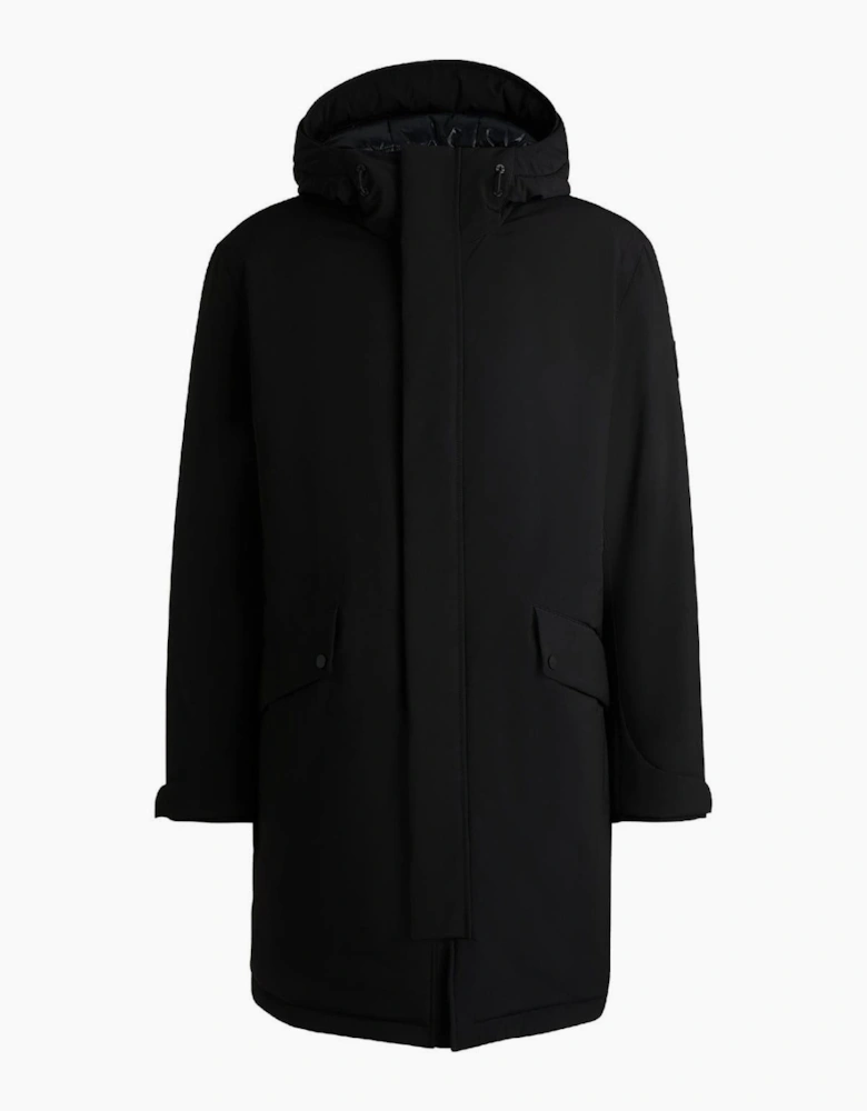Solid Patterned Hooded Snap Button Flap Pocket Parka Coat