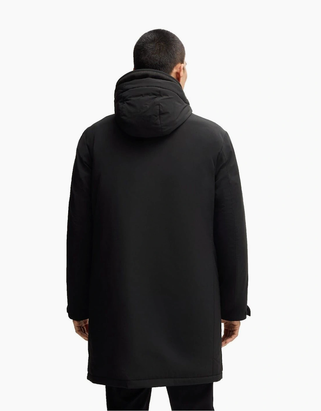 Solid Patterned Hooded Snap Button Flap Pocket Parka Coat