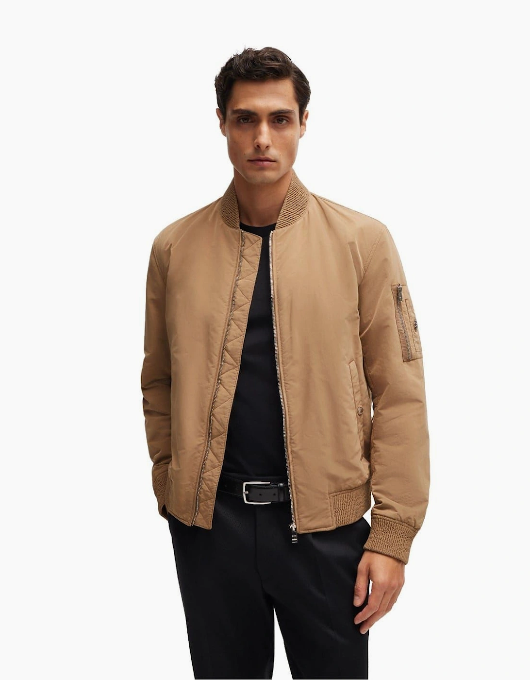 Solid Patterned Snap Button Bomber Jacket with Ribbed Cuff, 5 of 4