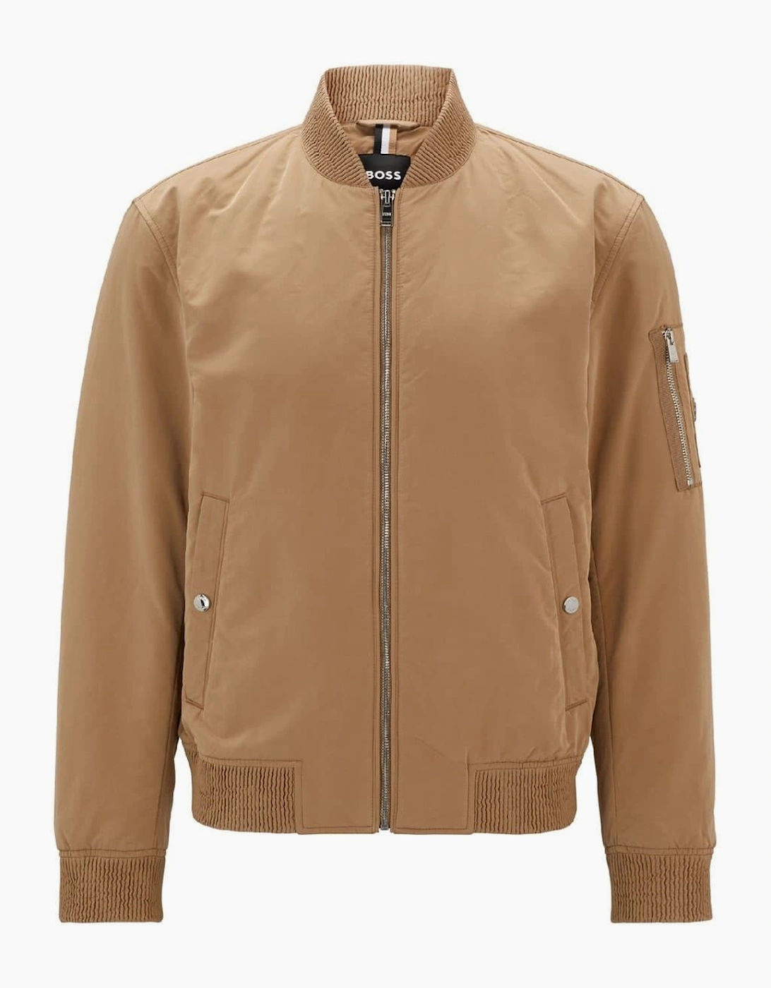 Solid Patterned Snap Button Bomber Jacket with Ribbed Cuff