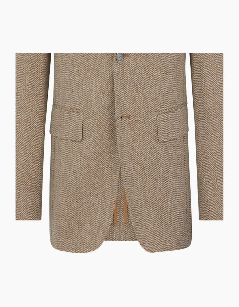 Herringbone Patterned Flap Pocket Blazer