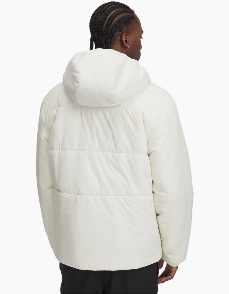 Solid Patterned Hooded Zipped Pocket Puffer Jacket