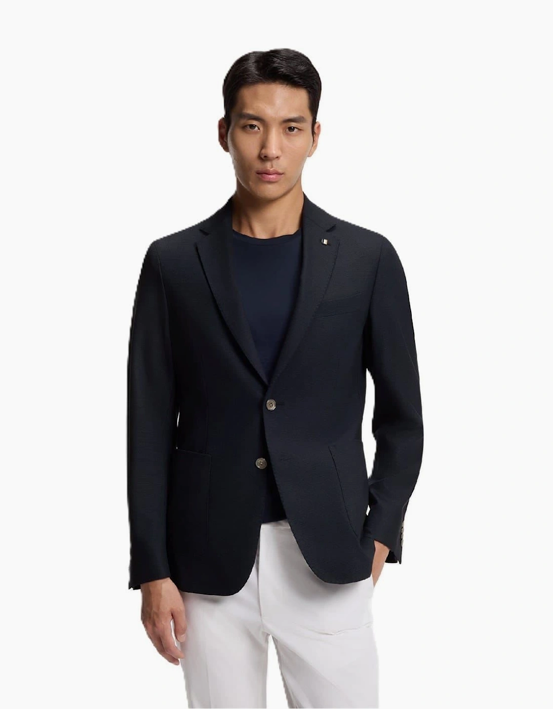 Mens Solid Patterned Metal Badge Notch Collared Blazer, 4 of 3