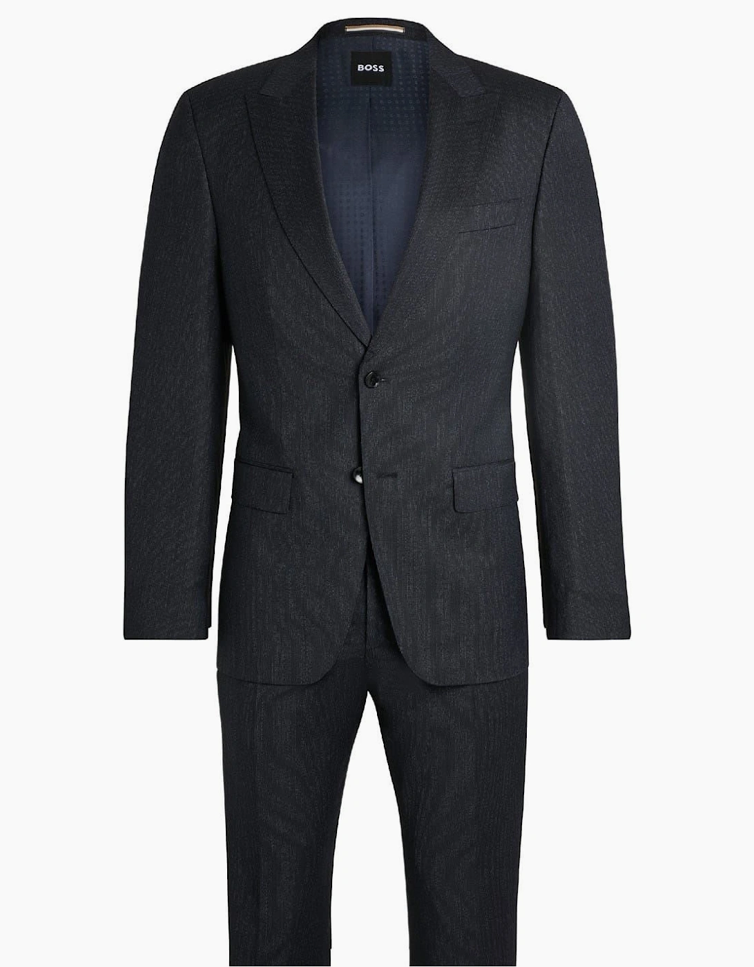 Hugo Boss Men's Navy Solid Patterned Notch Collared Flap Pocket Full Suit - Size: 42 52