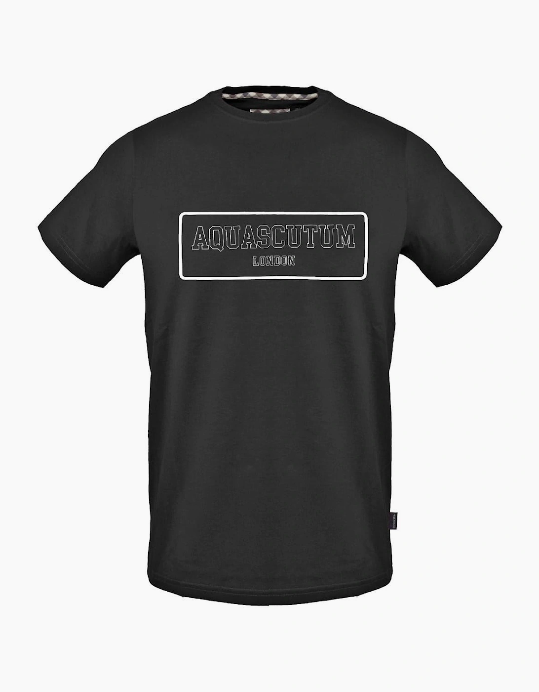 Aquascutum Men's Black Arch Lettering Crew Neck Short Sleeve Jersey T-Shirt - Size 36