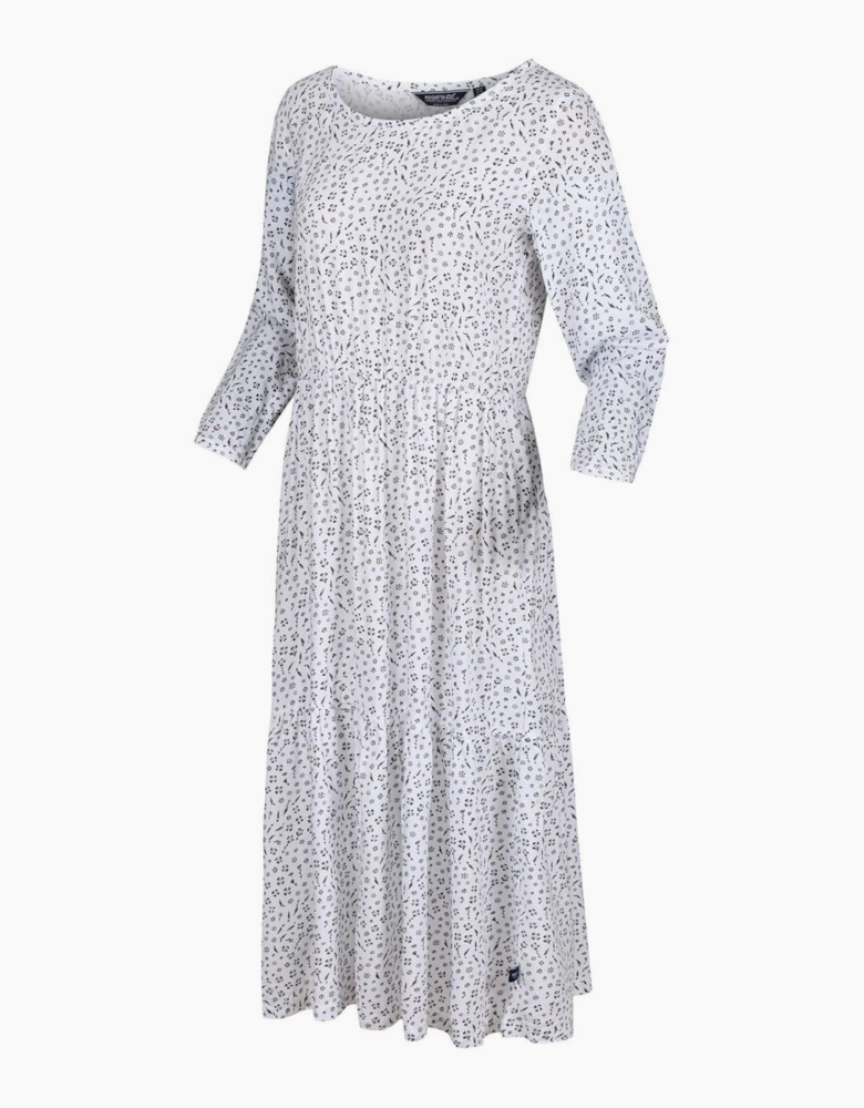 Briella Scoop Neck Three Quarter Sleeve Midi Tiered Dress