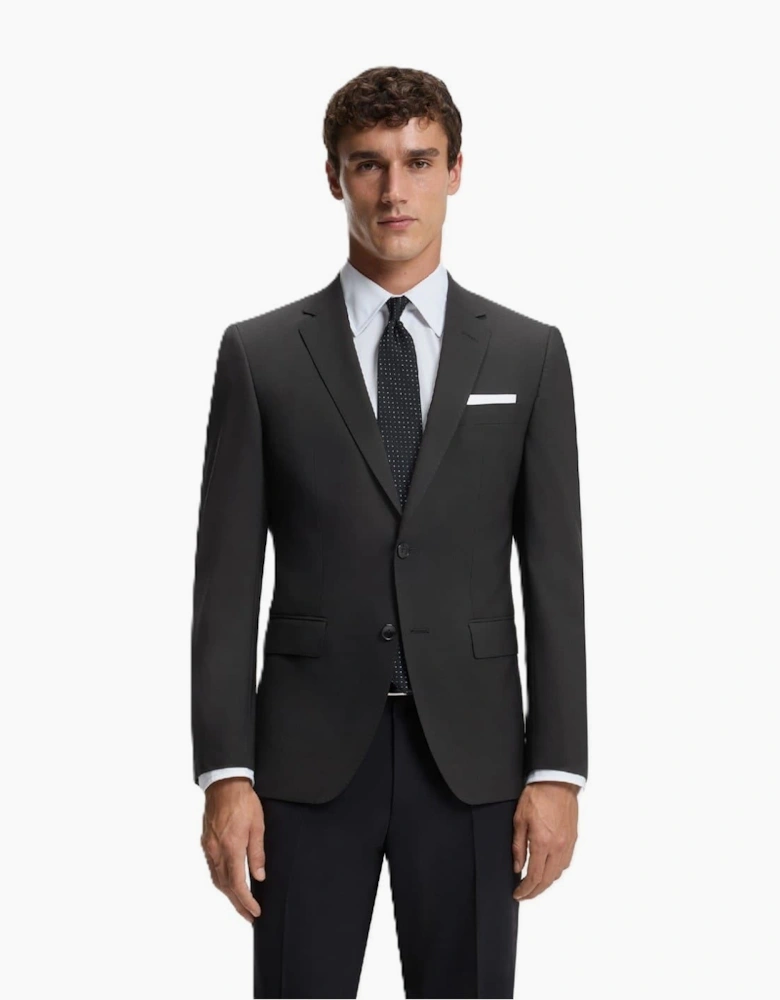 Solid Patterned Notch Collared Suit Jacket with Flap Pocket