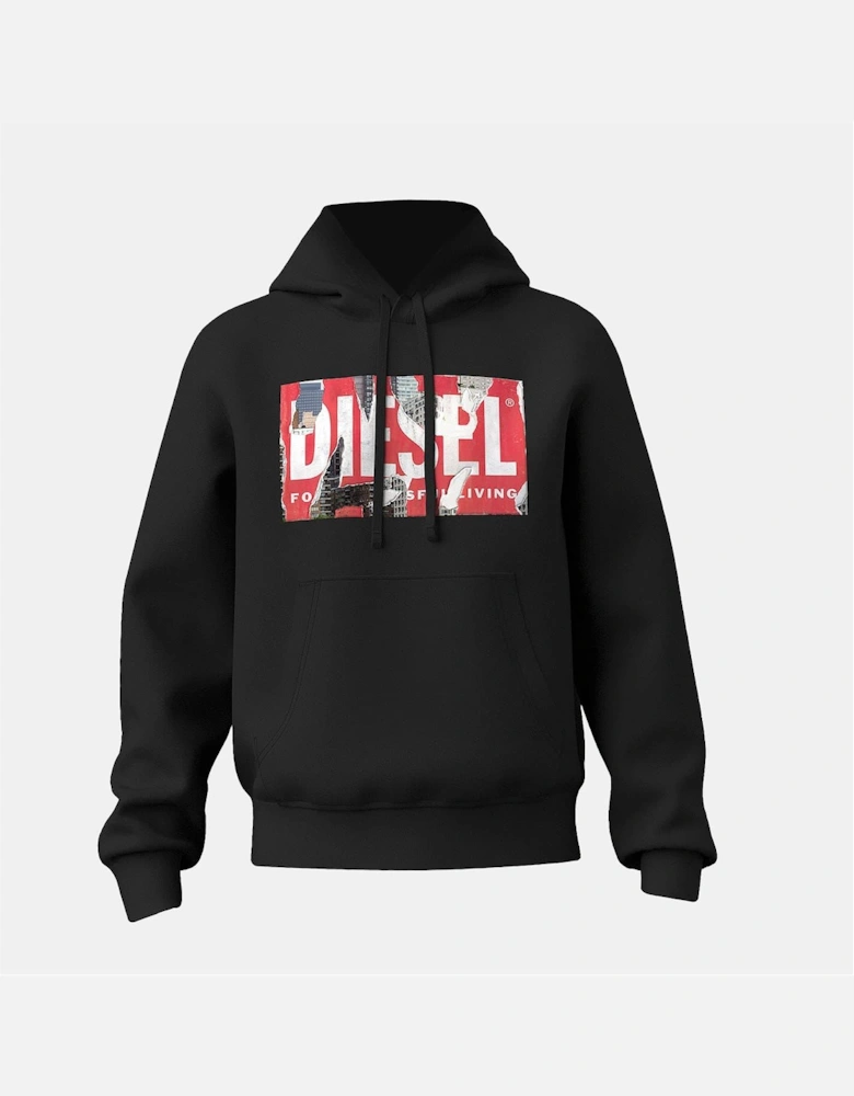 Hooded Neck Long Sleeve Box Print Sweatshirt