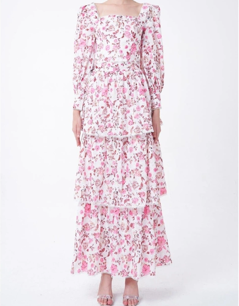 Cut Out Square Neck Long Sleeve Maxi Dress