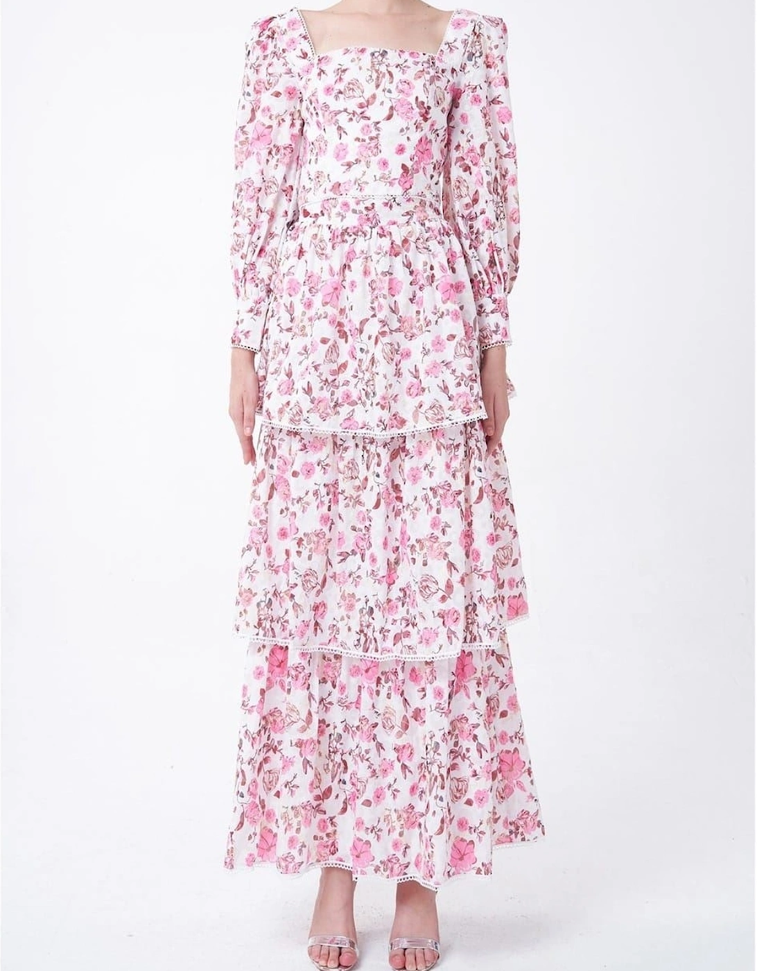 Cut Out Square Neck Long Sleeve Maxi Dress