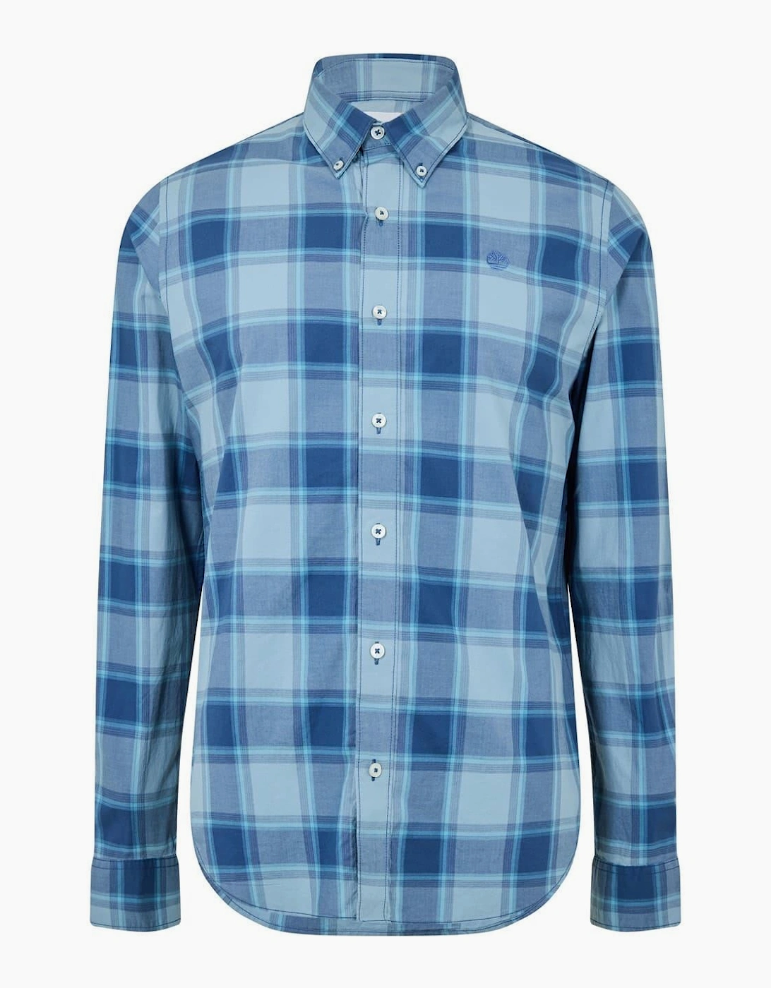 Timberland Men's Blue Check Poplin Button Down Collar Long Sleeve Shirt - Size: 38/Regular