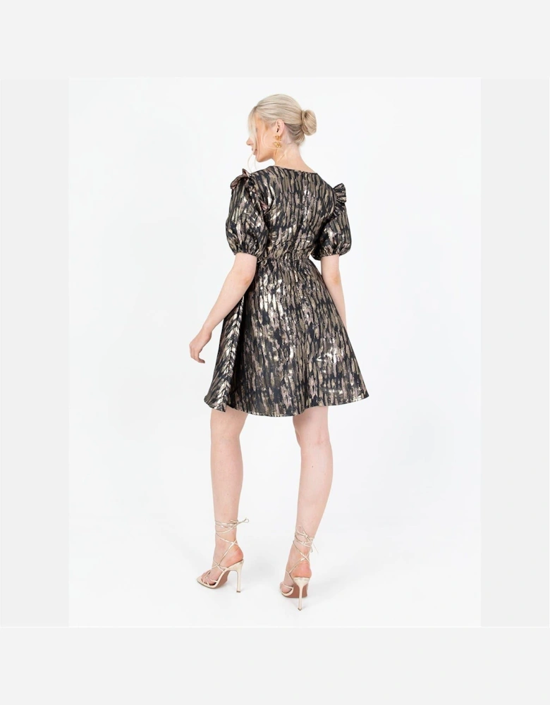 V-Neck Short Sleeve Mini A-Line Dress